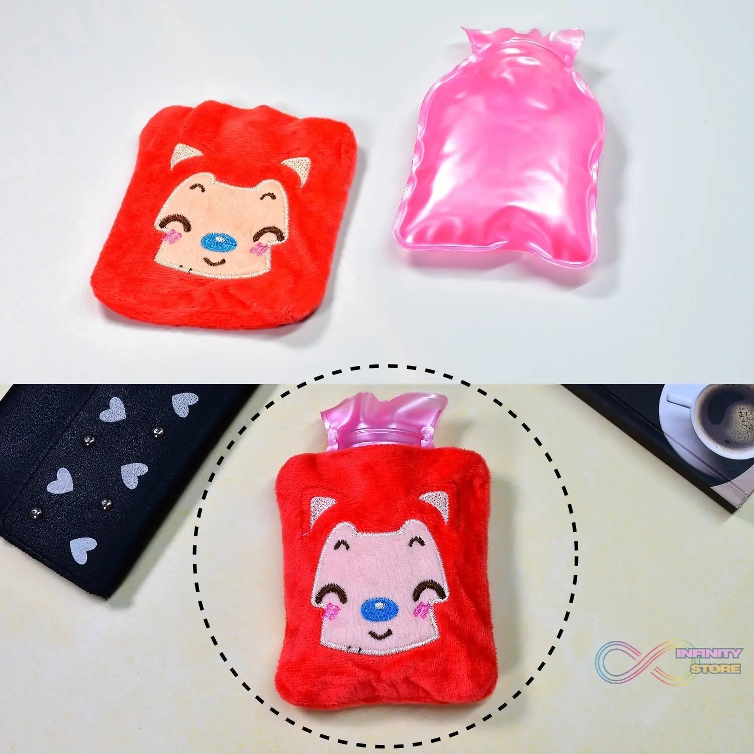 Pink Cat small Hot Water Bag with Cover for Pain Relief, Neck, Shoulder Pain and Hand, Feet Warmer, Menstrual Cramps. - infinityexculsivestore.com