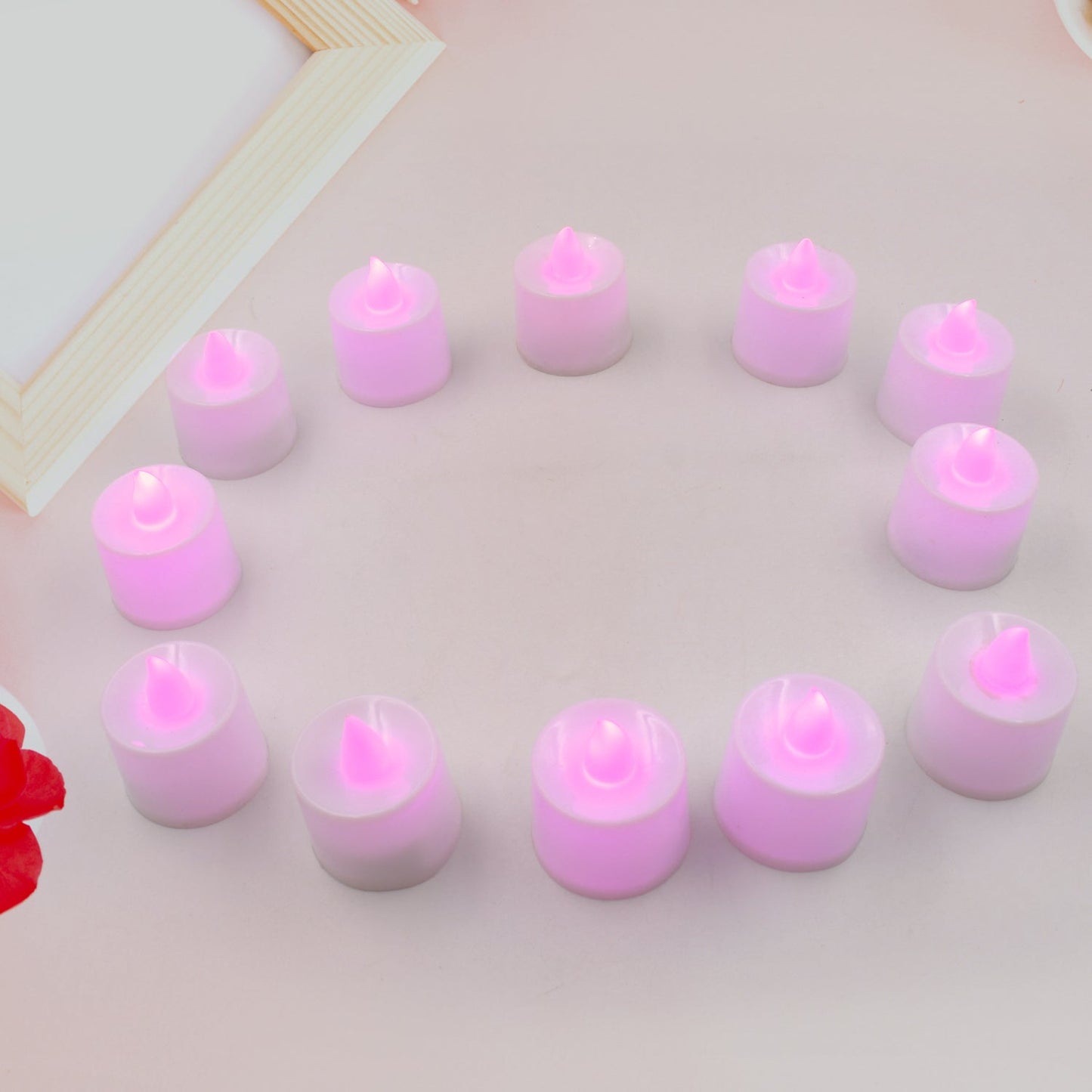 Pink Flameless LED Tealights, Smokeless Plastic Decorative Candles - Led Tea Light Candle For Home Decoration (Pack Of 12pc) ( Diya , Divo , Diva , Deepak , Jyoti) - infinityexculsivestore.com