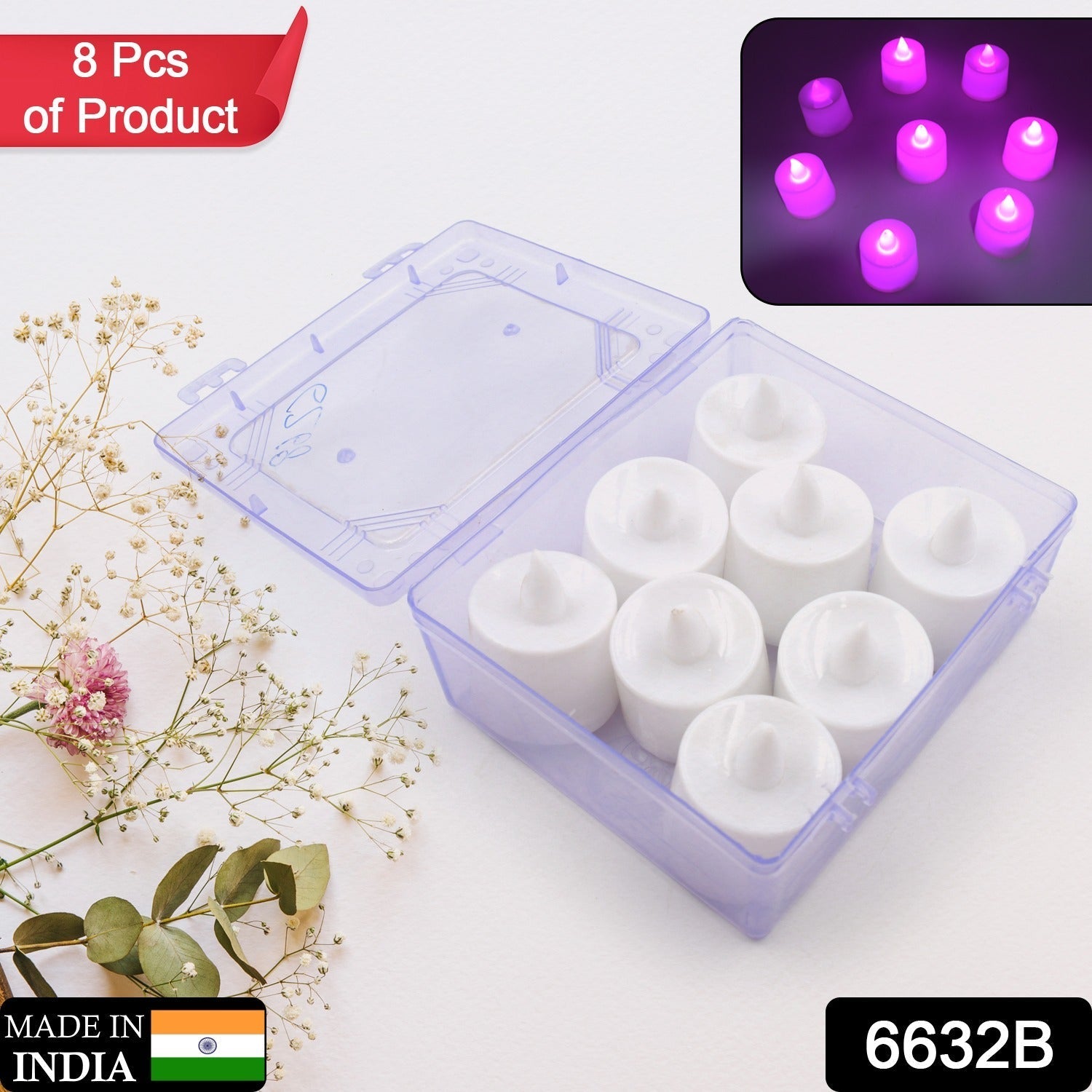 Pink Flameless LED Tealights, Smokeless Plastic Decorative Candles - Led Tea Light Candle For Home Decoration (Pack Of 8pc) ( Diya , Divo , Diva , Deepak , Jyoti) - infinityexculsivestore.com
