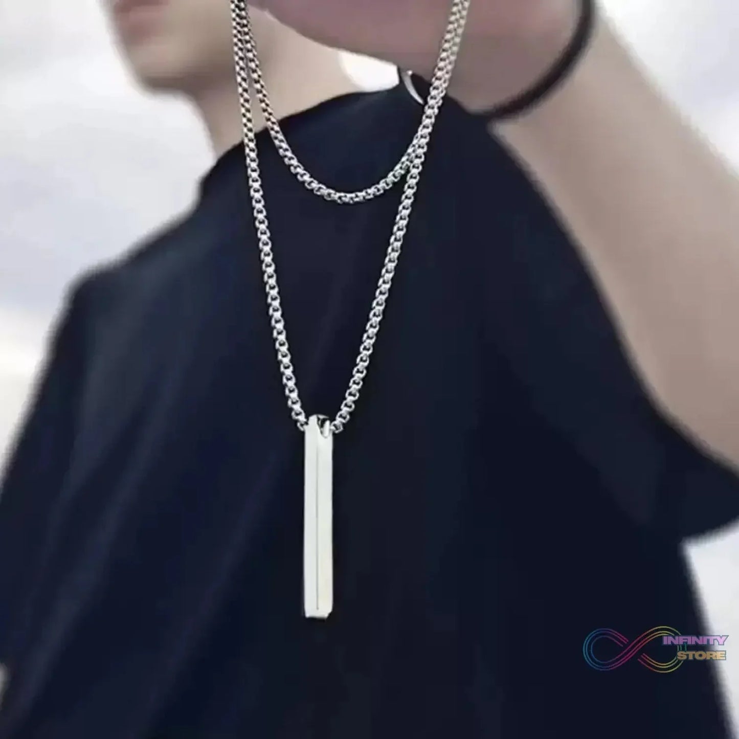 Plain Stick Shape Locket With Chain Stainless Steel Necklace (1 Pc) - infinityexculsivestore.com
