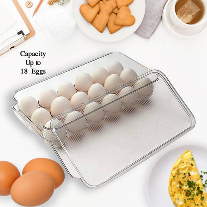 Plastic 18 Cavity Egg Storage Box Or Egg Trays For Refrigerator With Lid & Handles High Quality, Rectangular Egg Tray Box For 18 Egg (1 Pc) - infinityexculsivestore.com