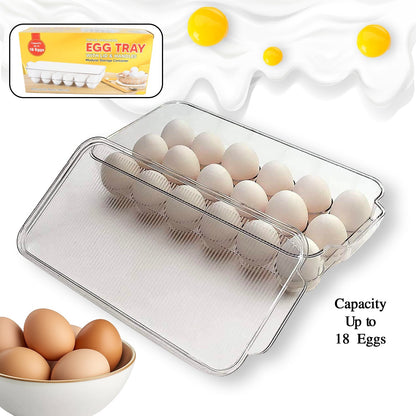 Plastic 18 Cavity Egg Storage Box Or Egg Trays For Refrigerator With Lid & Handles High Quality, Rectangular Egg Tray Box For 18 Egg (1 Pc) - infinityexculsivestore.com