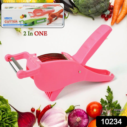 Plastic 2 in 1 Vegetable & Fruit Multi Cutter 5 Blade Vegetable Cutter with Peeler (1 Pc / Multicolor) - infinityexculsivestore.com