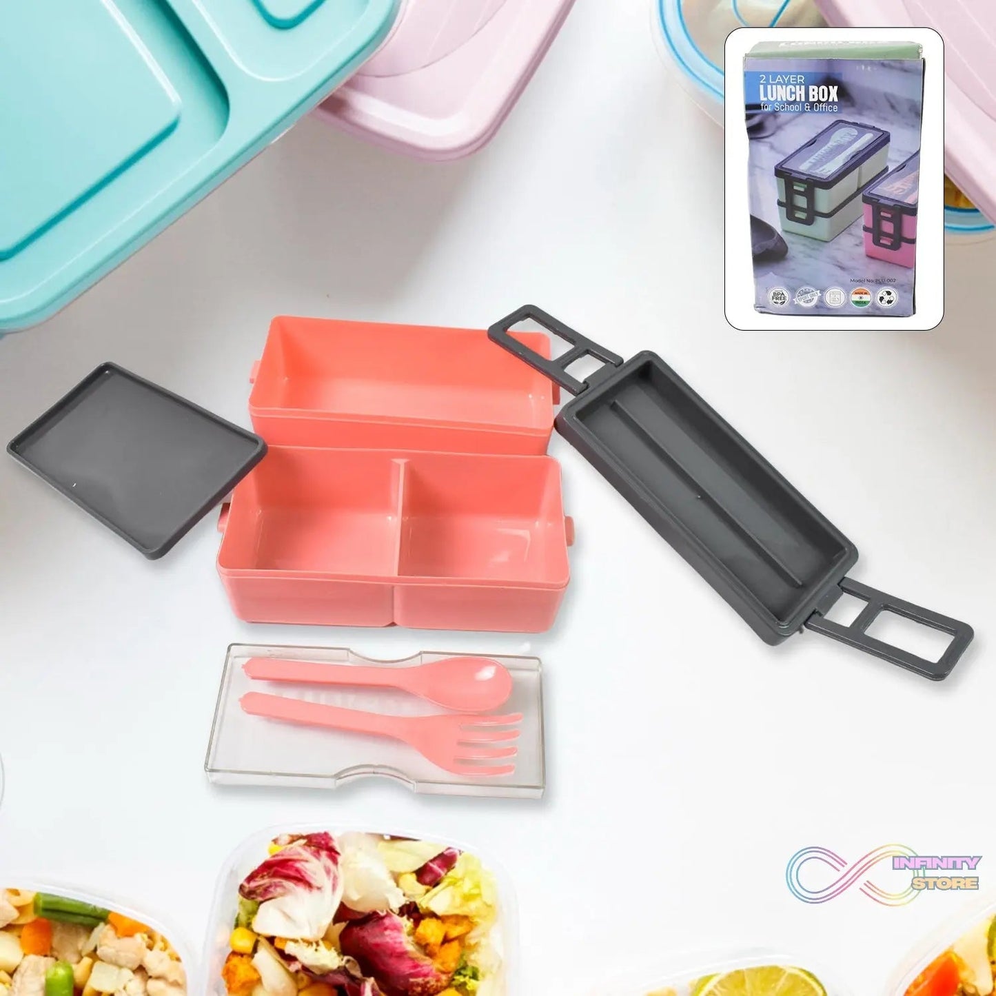 Plastic 3 Layer Leak Proof 3 Compartment Lunch Box for Office (1 Pc) - infinityexculsivestore.com
