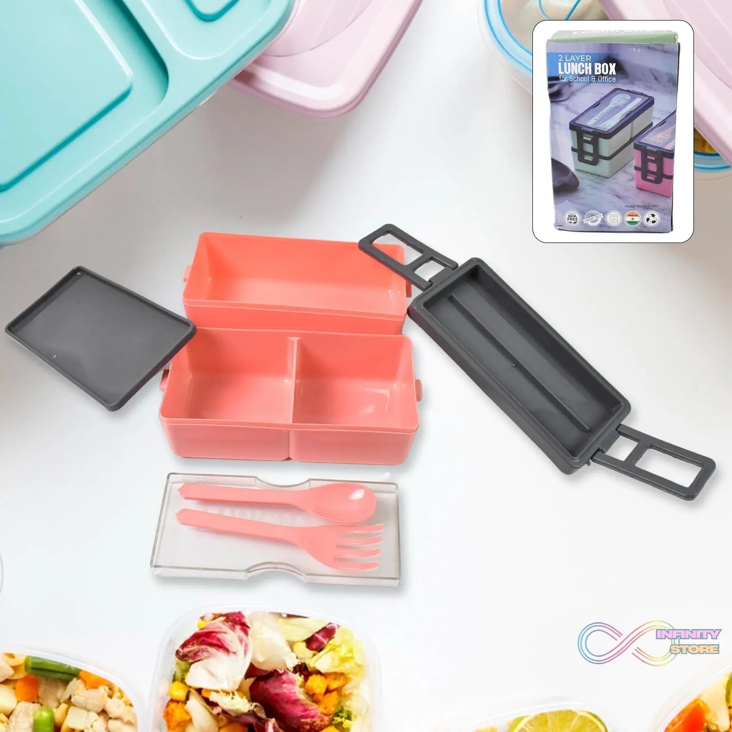 Plastic 3 Layer Leak Proof 3 Compartment Lunch Box for Office (1 Pc) - infinityexculsivestore.com