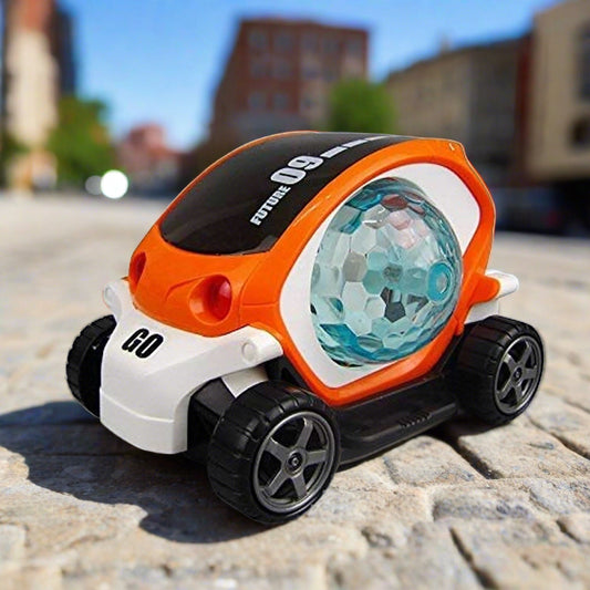 Plastic 360 Degree Rotating Stunt Car Toy for Kids - Bump and Go Action with 4D Lights and Music, Plastic Mini Car with Disco Ball (1 Pc / Battery Not Included) - infinityexculsivestore.com