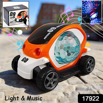 Plastic 360 Degree Rotating Stunt Car Toy for Kids - Bump and Go Action with 4D Lights and Music, Plastic Mini Car with Disco Ball (1 Pc / Battery Not Included) - infinityexculsivestore.com