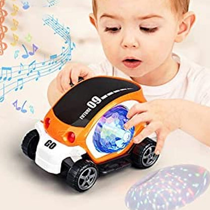 Plastic 360 Degree Rotating Stunt Car Toy for Kids - Bump and Go Action with 4D Lights and Music, Plastic Mini Car with Disco Ball (1 Pc / Battery Not Included) - infinityexculsivestore.com