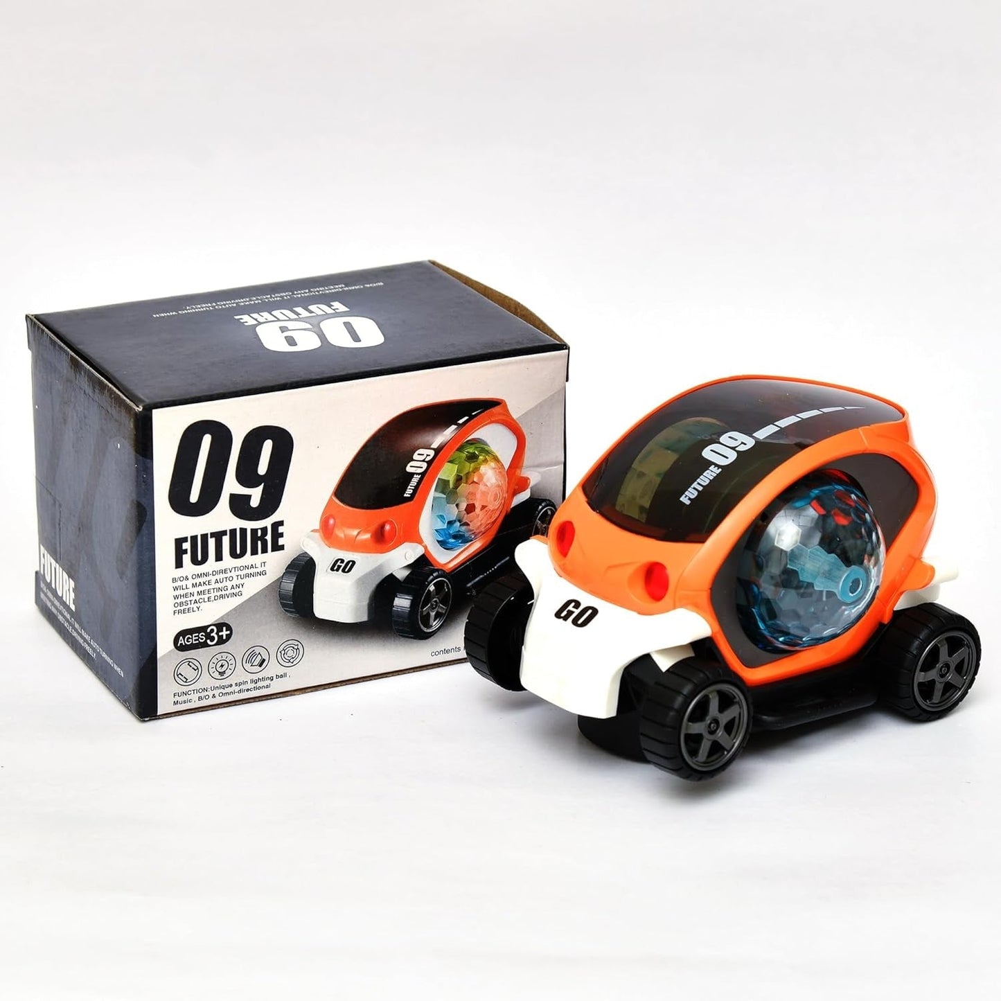 Plastic 360 Degree Rotating Stunt Car Toy for Kids - Bump and Go Action with 4D Lights and Music, Plastic Mini Car with Disco Ball (1 Pc / Battery Not Included) - infinityexculsivestore.com