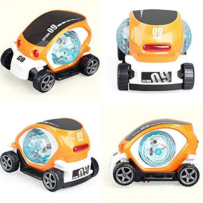 Plastic 360 Degree Rotating Stunt Car Toy for Kids - Bump and Go Action with 4D Lights and Music, Plastic Mini Car with Disco Ball (1 Pc / Battery Not Included) - infinityexculsivestore.com