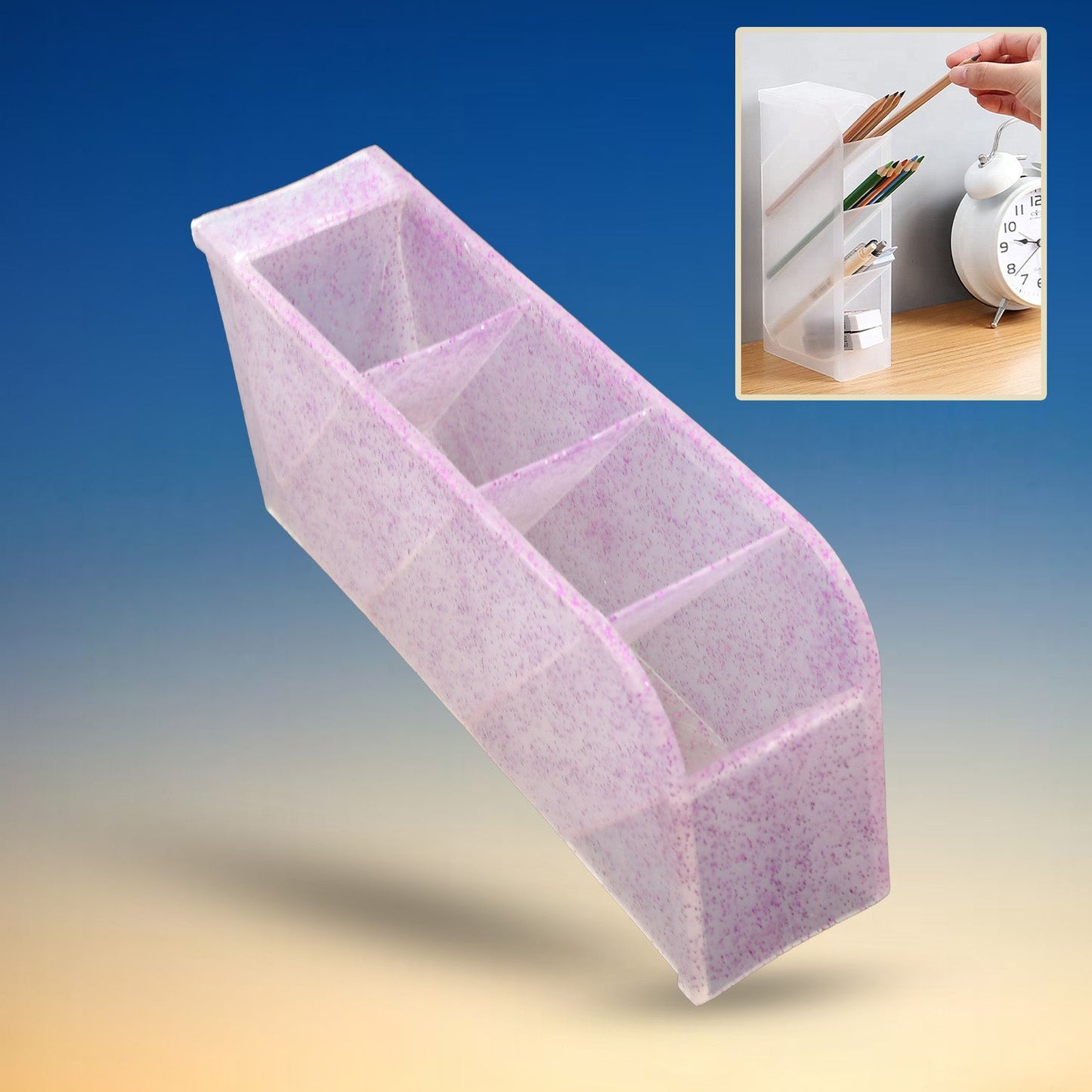 Plastic 4 Compartment Office Desktop Storage Box, Pen Pencil Stand/Holder Stationary Organizer, Plastic Desktop Stationary Organizer For School - infinityexculsivestore.com