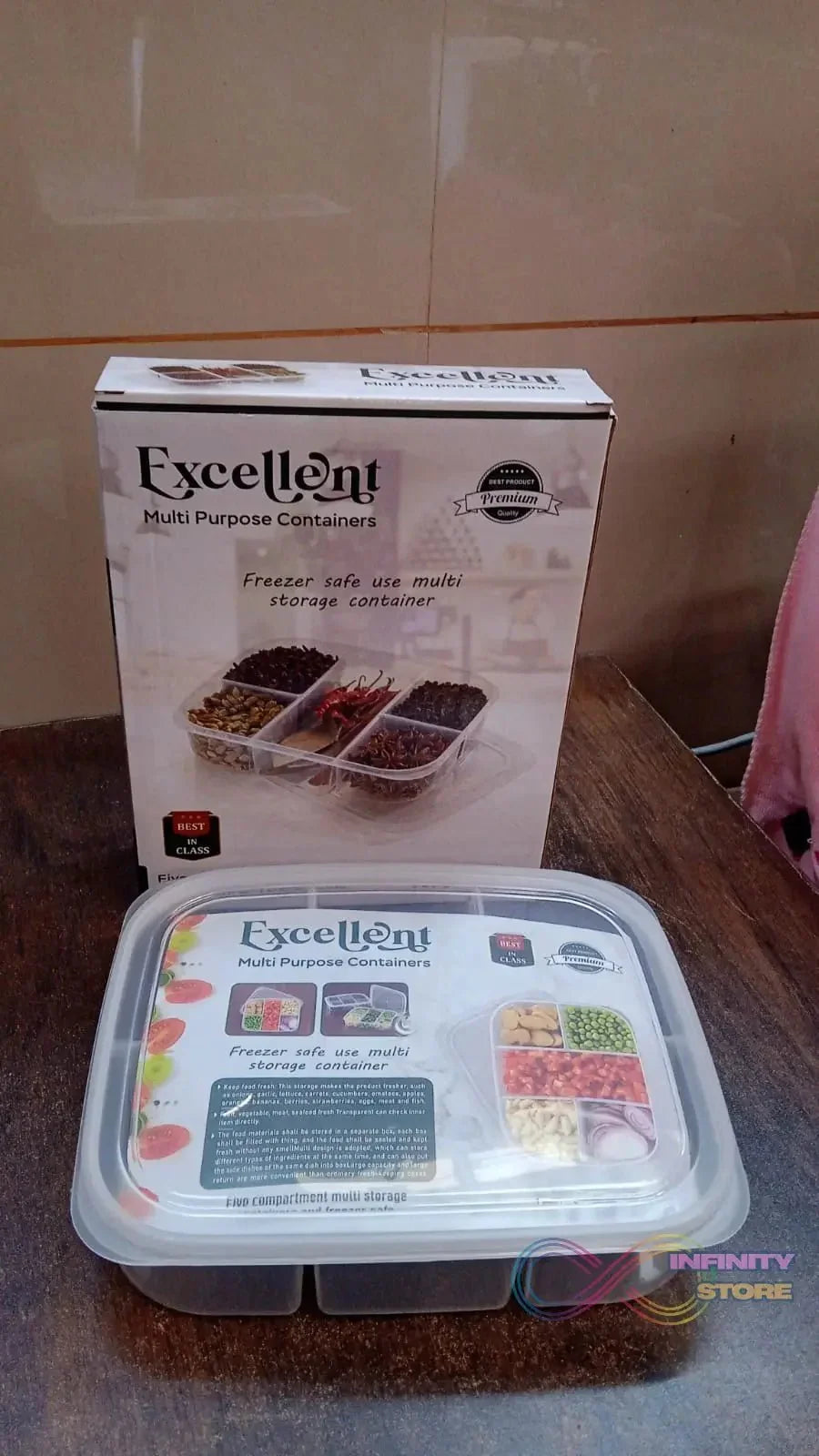 Plastic 5 - Compartment Excellent container Reusable Lunch Box (1 Pc) - infinityexculsivestore.com