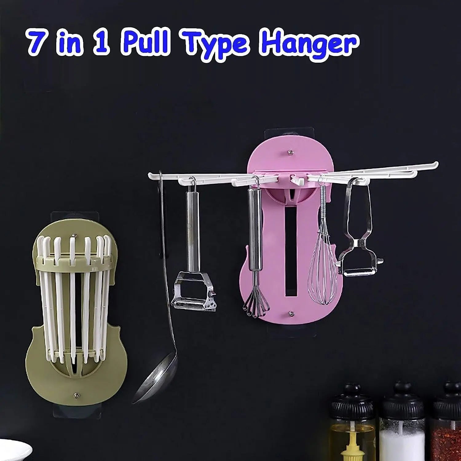 Plastic 7 - in - 1 Multifunction Retractable Wall - Mounted Pull - Out Hanger Rack Without Punching Hooks Up for Kitchen Bathroom - infinityexculsivestore.com