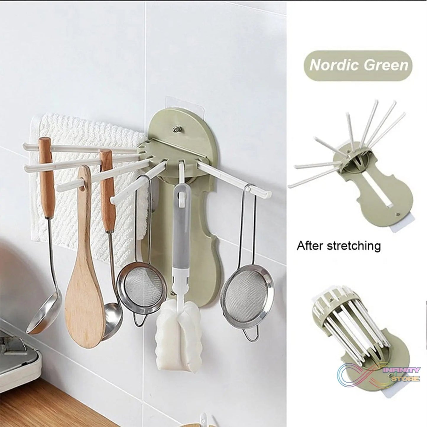Plastic 7 - in - 1 Multifunction Retractable Wall - Mounted Pull - Out Hanger Rack Without Punching Hooks Up for Kitchen Bathroom - infinityexculsivestore.com