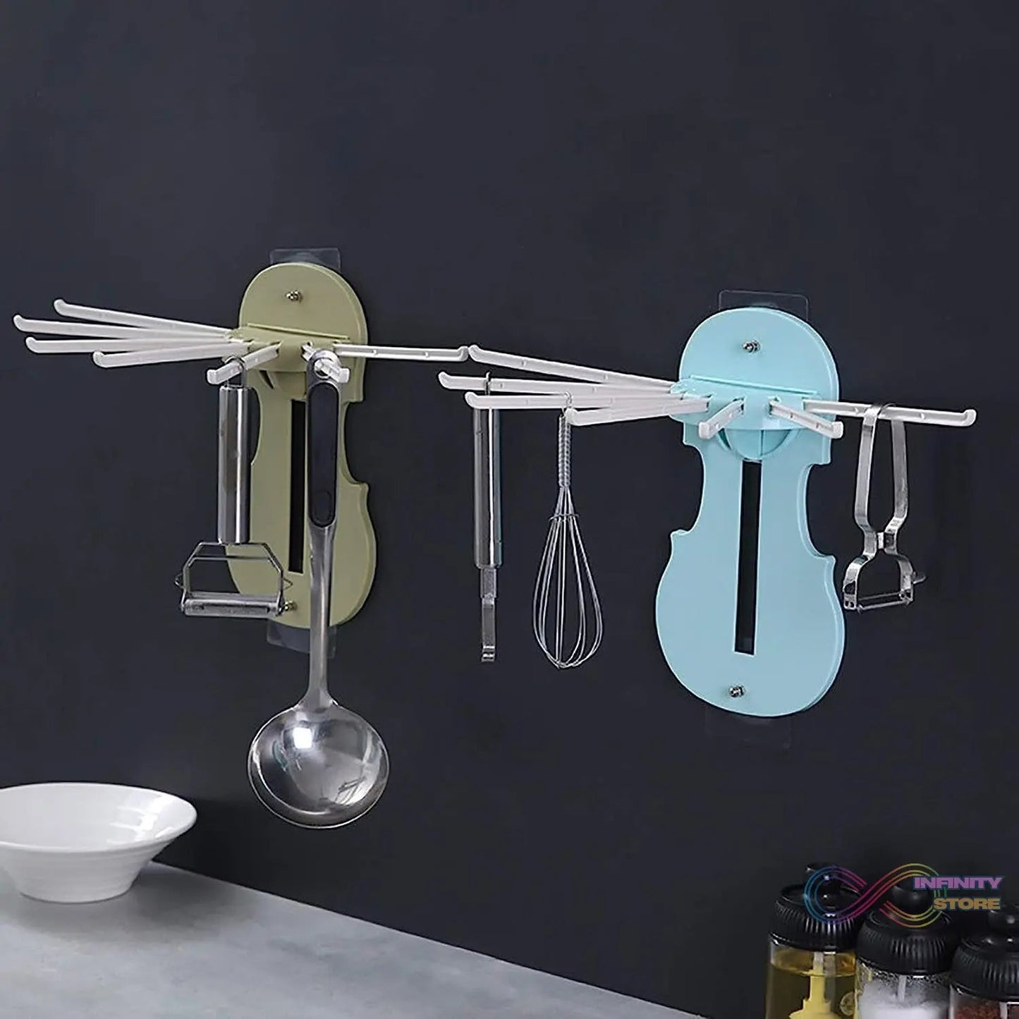 Plastic 7 - in - 1 Multifunction Retractable Wall - Mounted Pull - Out Hanger Rack Without Punching Hooks Up for Kitchen Bathroom - infinityexculsivestore.com