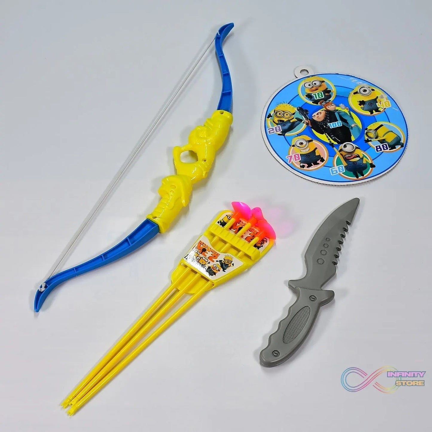 Plastic Archery Bow and Arrow Toy Set with single knife and 3pc Arrow and Target Board, - infinityexculsivestore.com