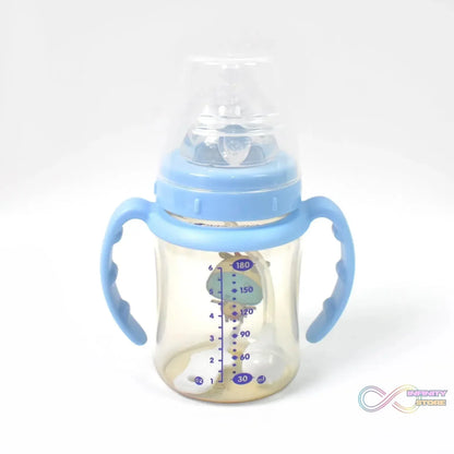 Plastic Baby Feeding Bottle with Handles, Cleaning brush & Straw (180 ML / 1 Pc) - infinityexculsivestore.com