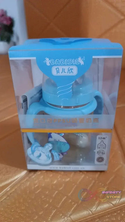 Plastic Baby Feeding Bottle with Handles, Cleaning brush & Straw (180 ML / 1 Pc) - infinityexculsivestore.com