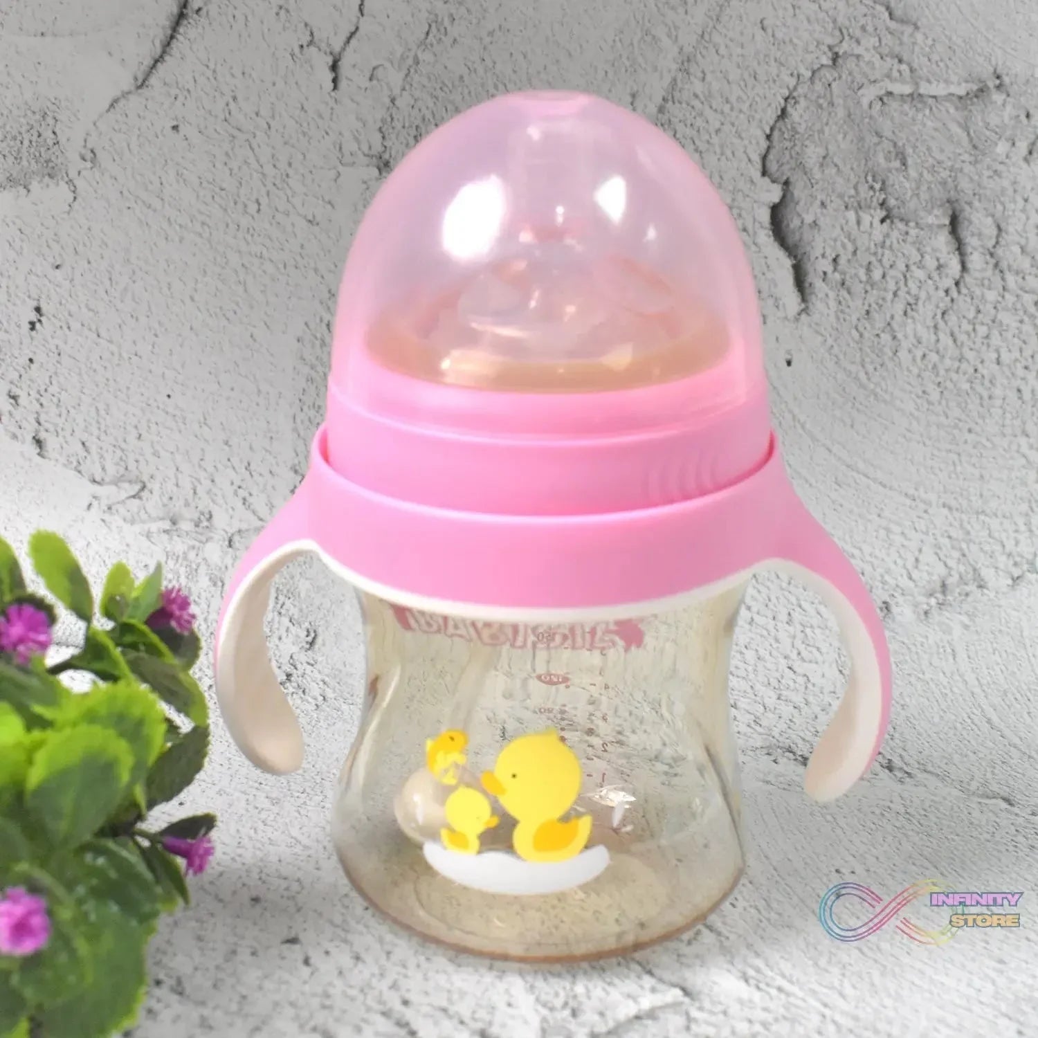 Plastic Baby Feeding Bottle with Handles, Cleaning brush & Straw (240 ML / 1 Pc) - infinityexculsivestore.com