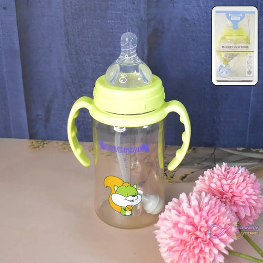 Plastic Baby Feeding Bottle with Handles, Cleaning brush & Straw (300 ML / 1 Pc) - infinityexculsivestore.com
