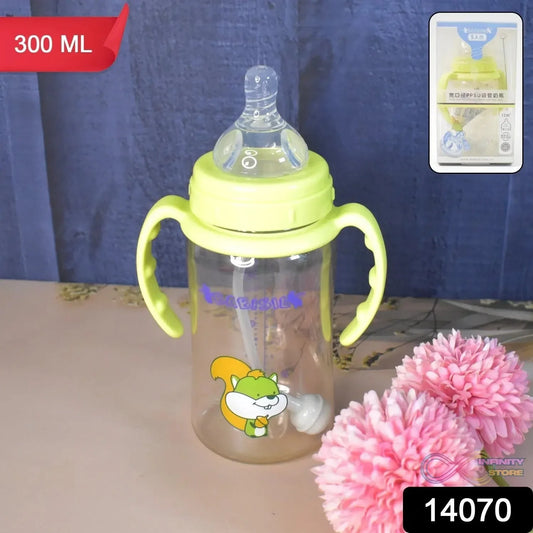 Plastic Baby Feeding Bottle with Handles, Cleaning brush & Straw (300 ML / 1 Pc) - infinityexculsivestore.com