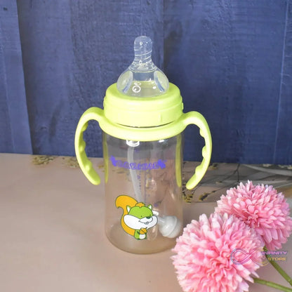 Plastic Baby Feeding Bottle with Handles, Cleaning brush & Straw (300 ML / 1 Pc) - infinityexculsivestore.com