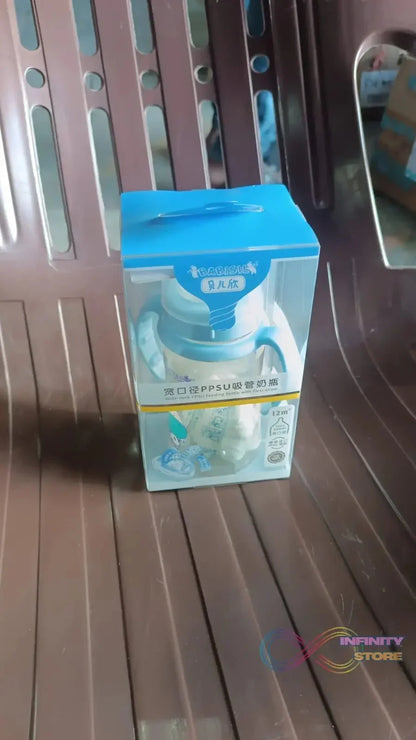 Plastic Baby Feeding Bottle with Handles, Cleaning brush & Straw (300 ML / 1 Pc) - infinityexculsivestore.com