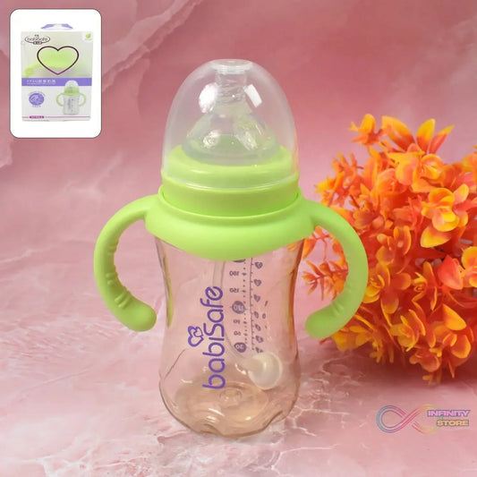 Plastic Baby Feeding Bottle with Handles, Cleaning brush & Straw (300 ML / 1 Pc) - infinityexculsivestore.com