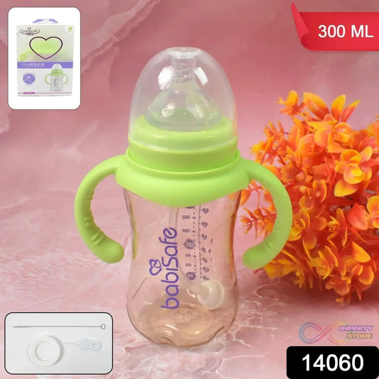 Plastic Baby Feeding Bottle with Handles, Cleaning brush & Straw (300 ML / 1 Pc) - infinityexculsivestore.com