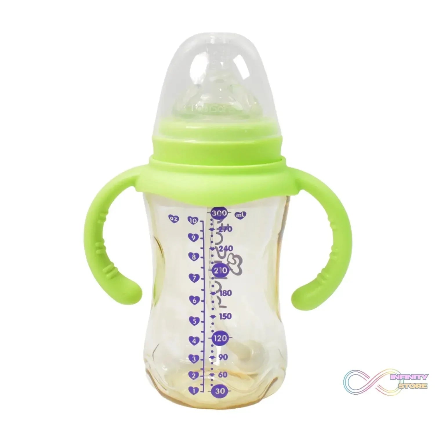 Plastic Baby Feeding Bottle with Handles, Cleaning brush & Straw (300 ML / 1 Pc) - infinityexculsivestore.com