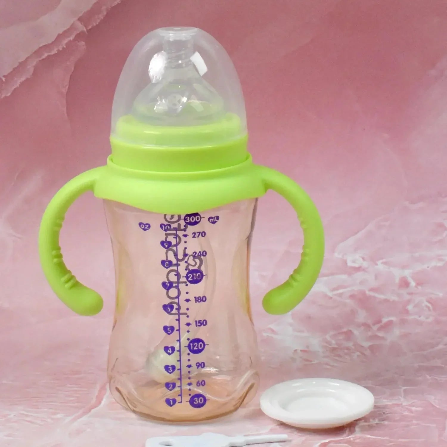 Plastic Baby Feeding Bottle with Handles, Cleaning brush & Straw (300 ML / 1 Pc) - infinityexculsivestore.com