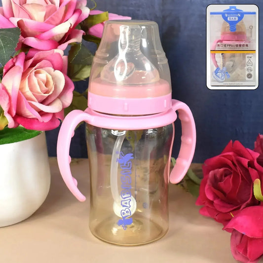 Plastic Baby Feeding Bottle with Handles & Straw (220 ML / 1 Pc) - infinityexculsivestore.com
