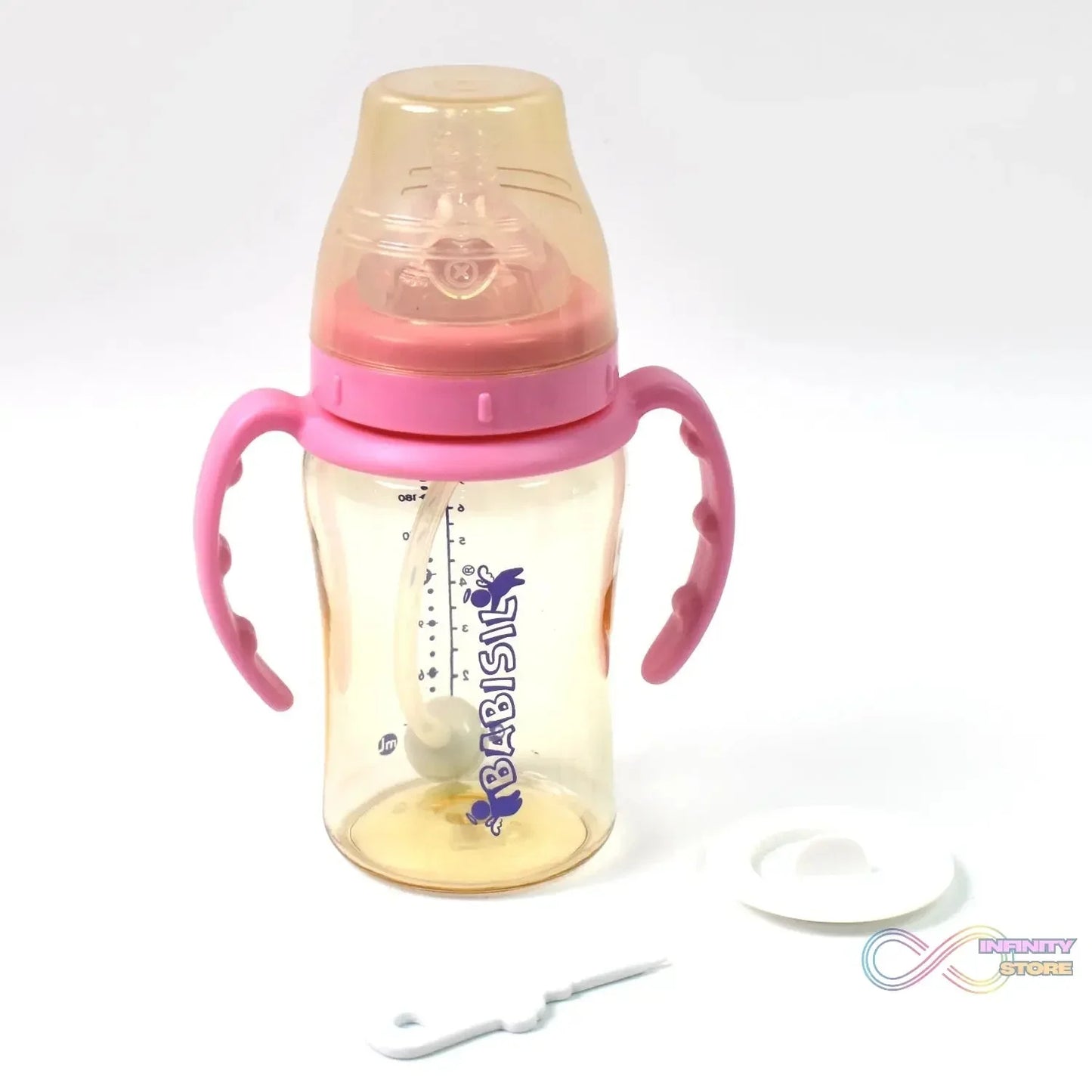 Plastic Baby Feeding Bottle with Handles & Straw (220 ML / 1 Pc) - infinityexculsivestore.com