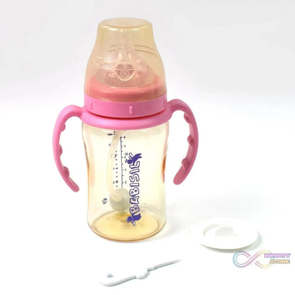Plastic Baby Feeding Bottle with Handles & Straw (220 ML / 1 Pc) - infinityexculsivestore.com