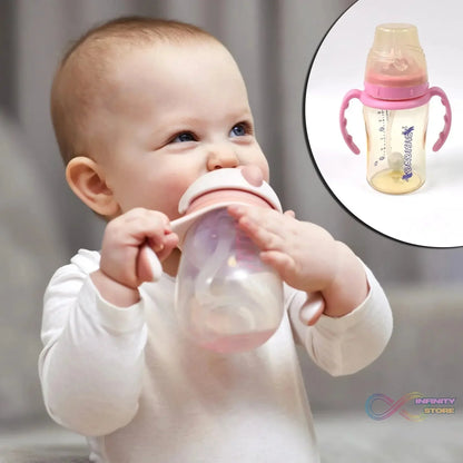 Plastic Baby Feeding Bottle with Handles & Straw (220 ML / 1 Pc) - infinityexculsivestore.com