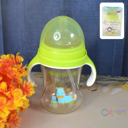 Plastic Baby Feeding Bottle with Handles Straw (300 ML / 1 Pc) - infinityexculsivestore.com