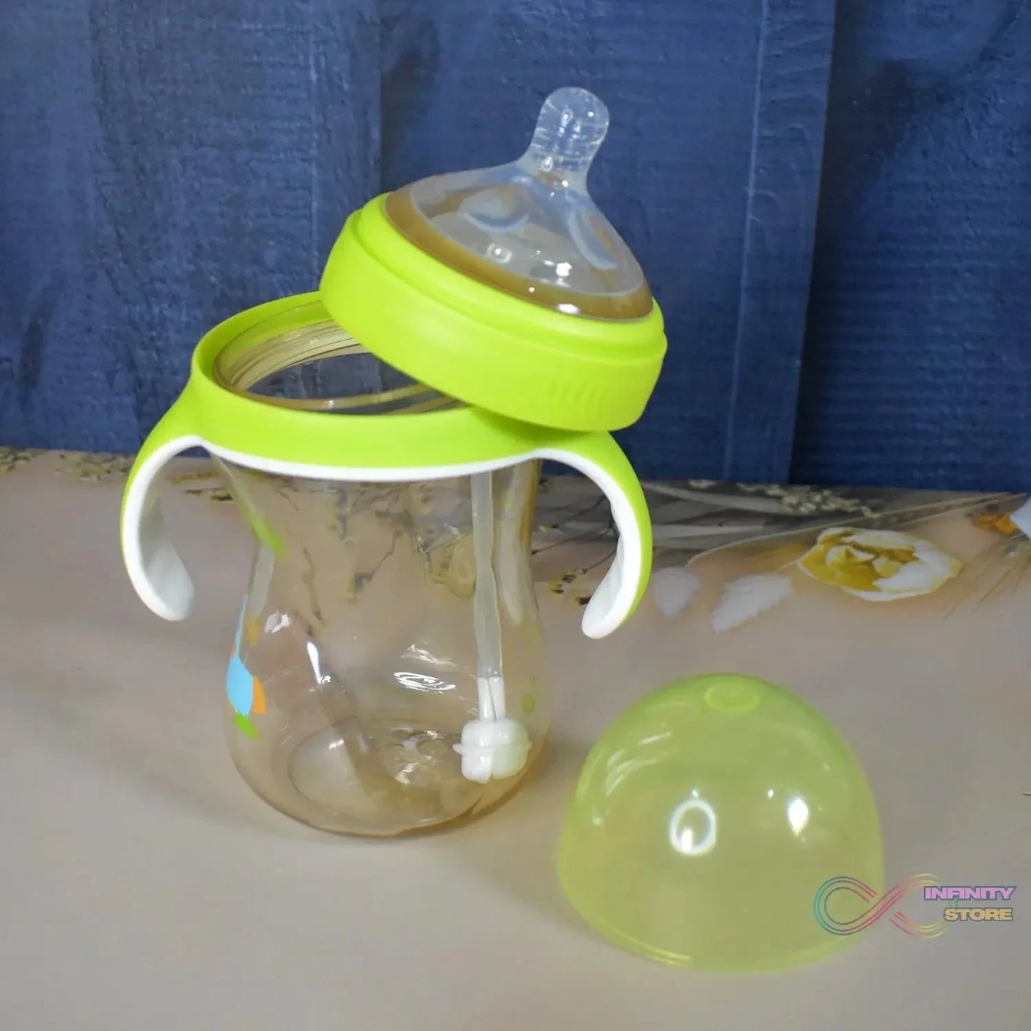 Plastic Baby Feeding Bottle with Handles Straw (300 ML / 1 Pc) - infinityexculsivestore.com