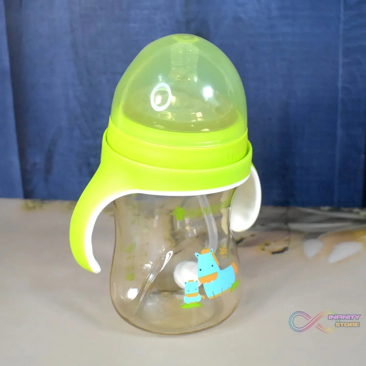 Plastic Baby Feeding Bottle with Handles Straw (300 ML / 1 Pc) - infinityexculsivestore.com