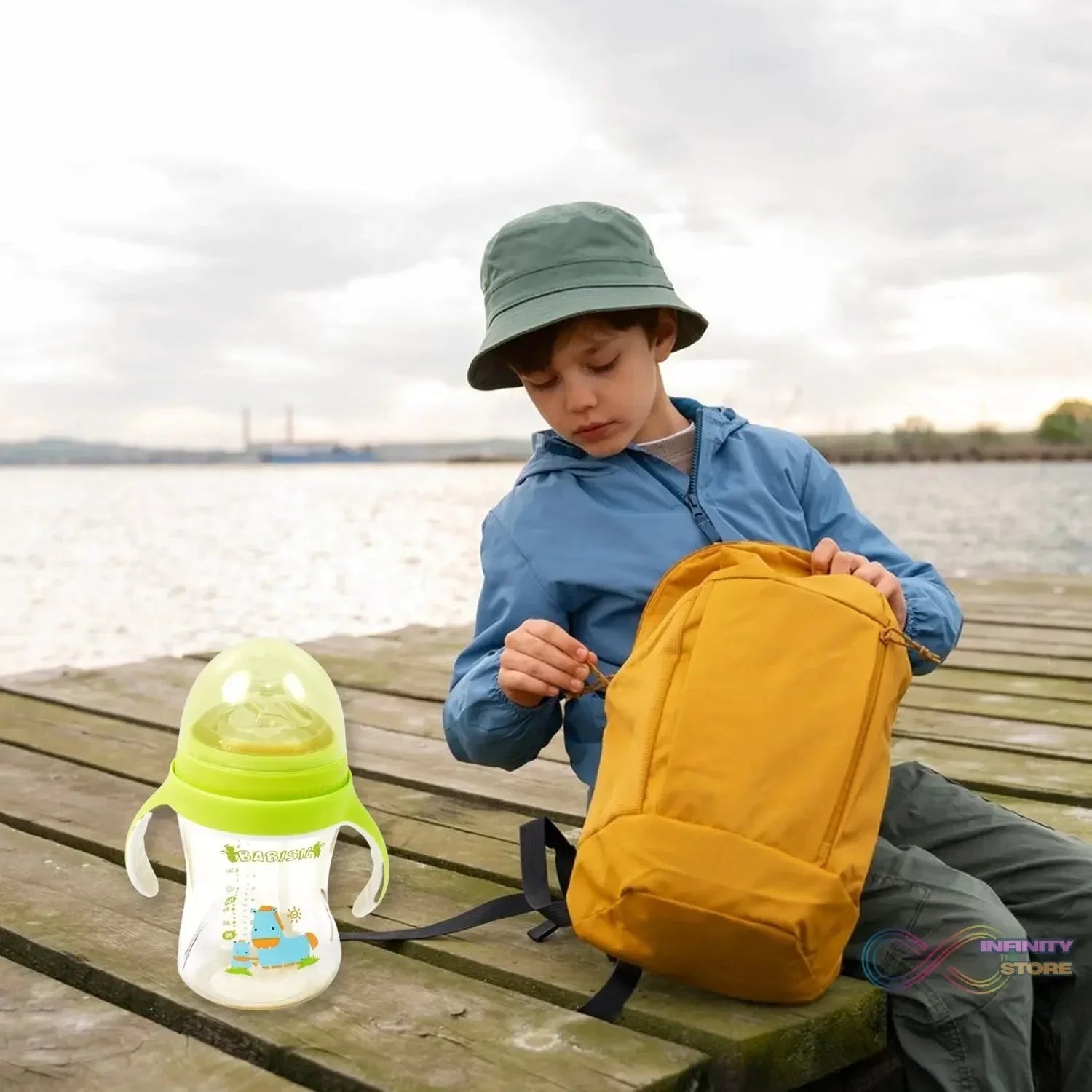 Plastic Baby Feeding Bottle with Handles Straw (300 ML / 1 Pc) - infinityexculsivestore.com