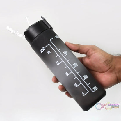 Plastic Black Motivational Water Bottle with Straw (900 ML) - infinityexculsivestore.com