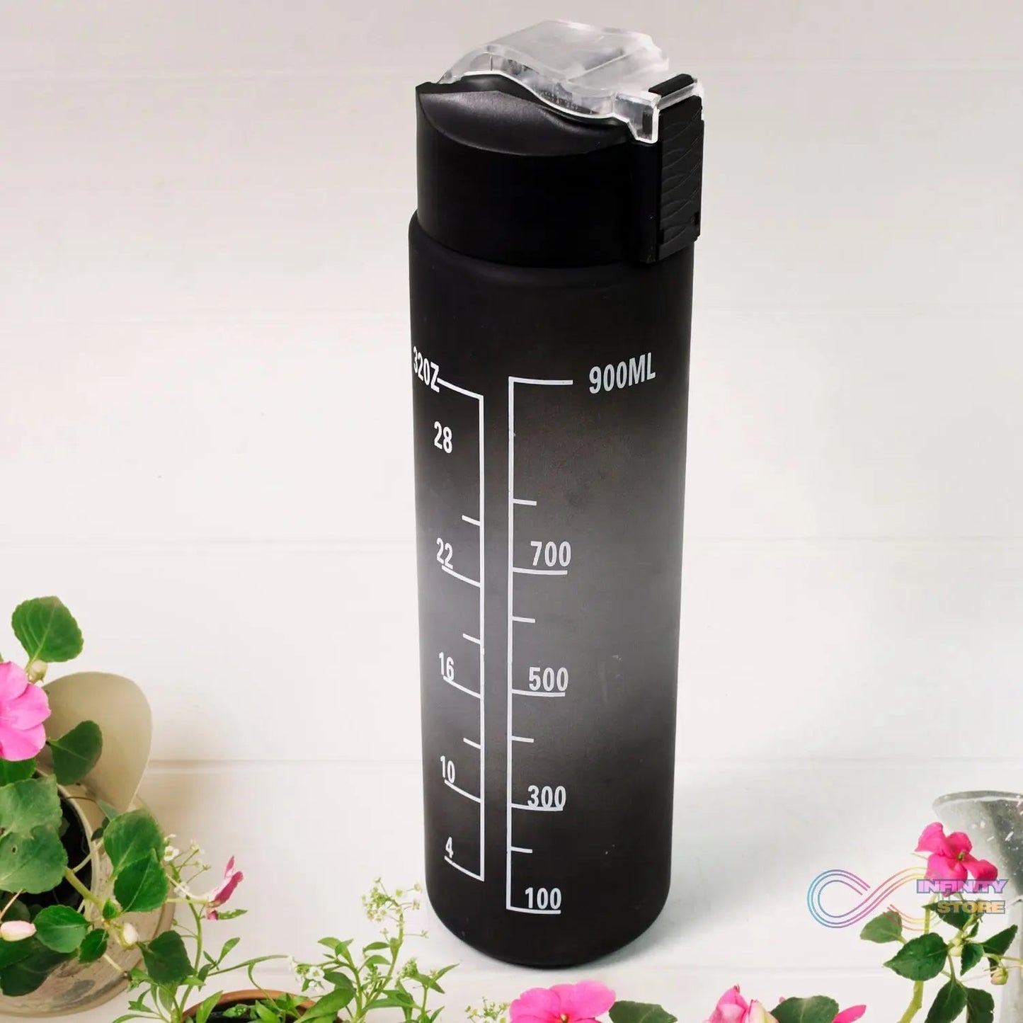 Plastic Black Motivational Water Bottle with Straw (900 ML) - infinityexculsivestore.com