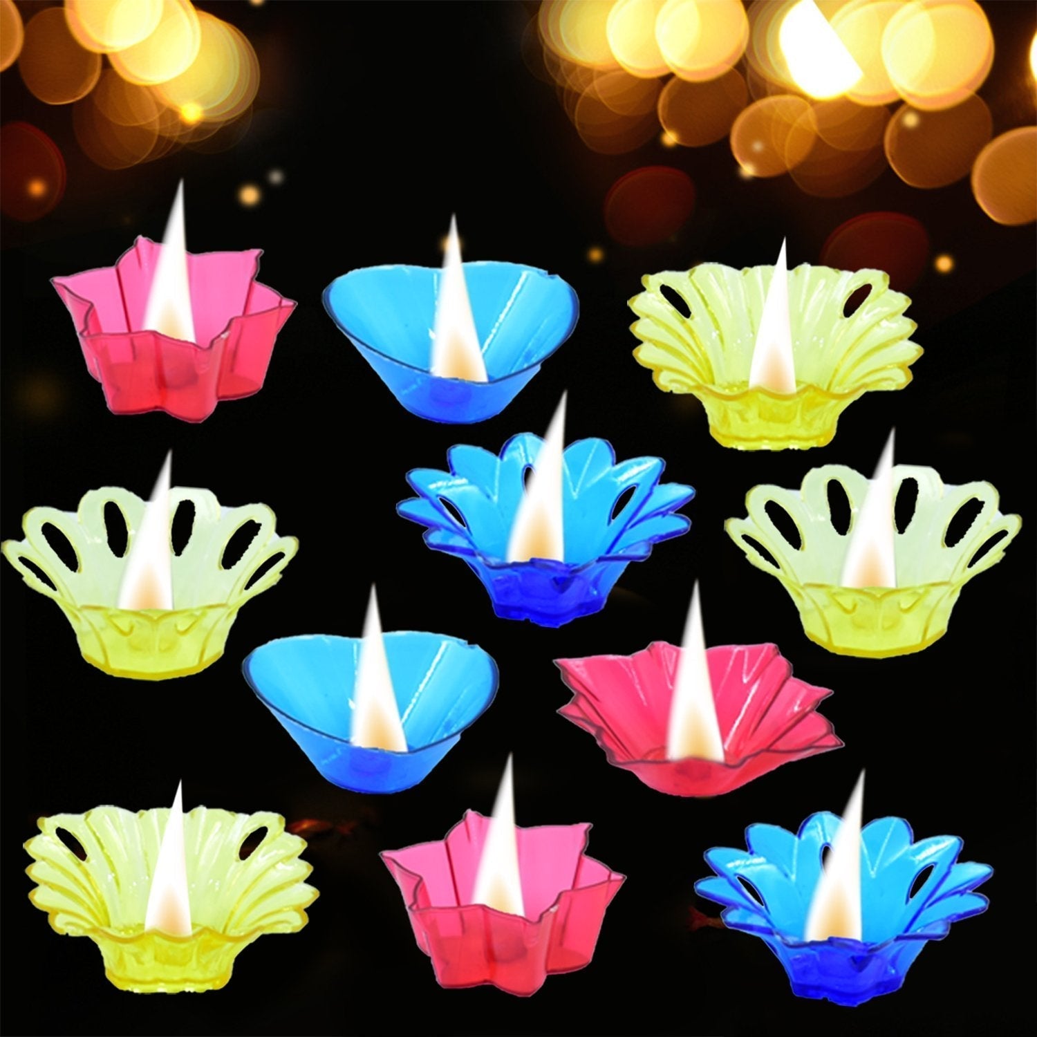 Plastic Candle Cup with Multi Shape Diwali Diya Cup (Multicolor) (12 Pcs Set) - infinityexculsivestore.com