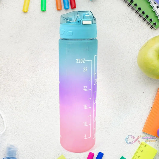 Plastic Colorful Motivational Water Bottle with Straw (900 ML) - infinityexculsivestore.com
