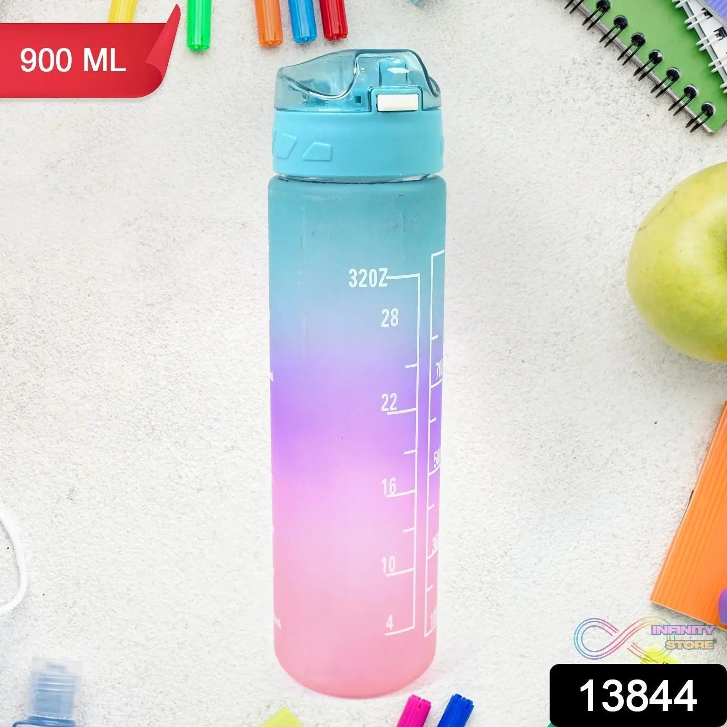 Plastic Colorful Motivational Water Bottle with Straw (900 ML) - infinityexculsivestore.com