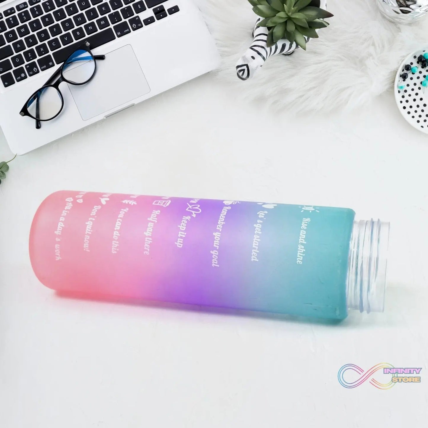 Plastic Colorful Motivational Water Bottle with Straw (900 ML) - infinityexculsivestore.com