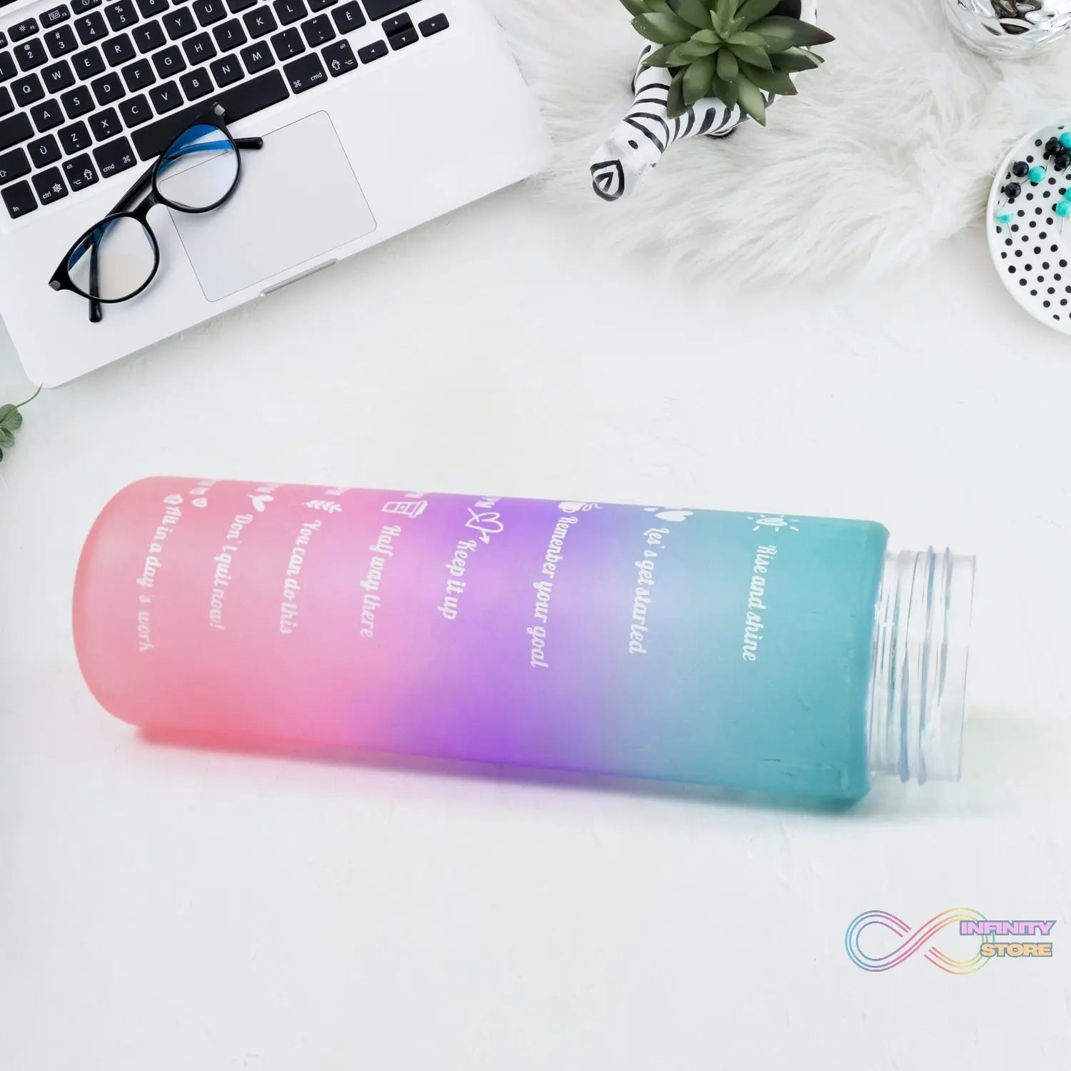 Plastic Colorful Motivational Water Bottle with Straw (900 ML) - infinityexculsivestore.com