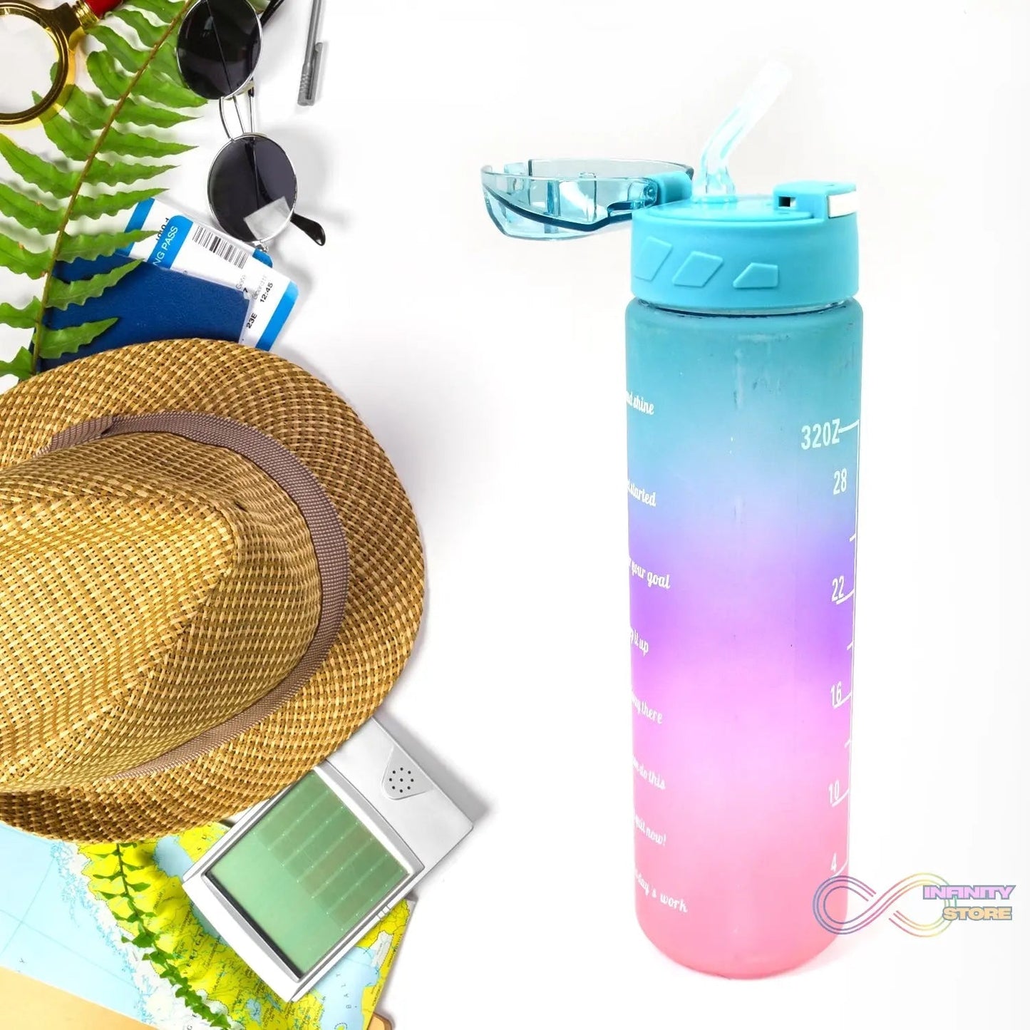 Plastic Colorful Motivational Water Bottle with Straw (900 ML) - infinityexculsivestore.com