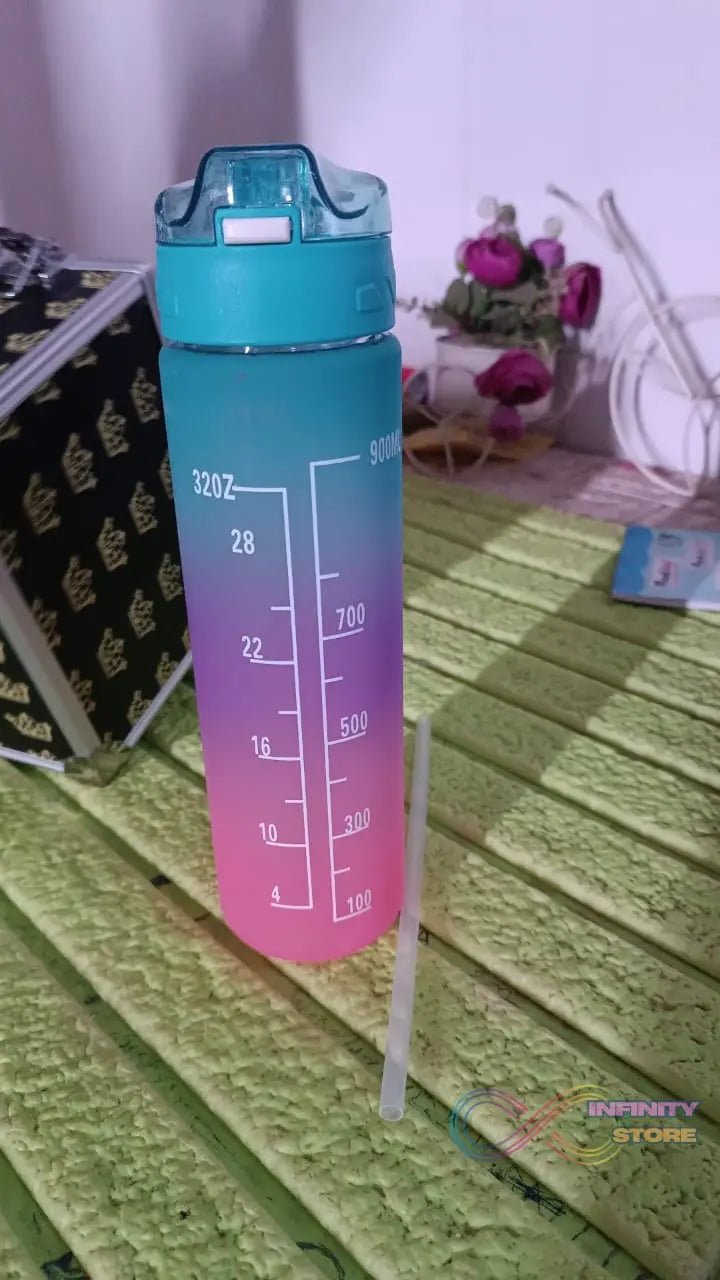 Plastic Colorful Motivational Water Bottle with Straw (900 ML) - infinityexculsivestore.com