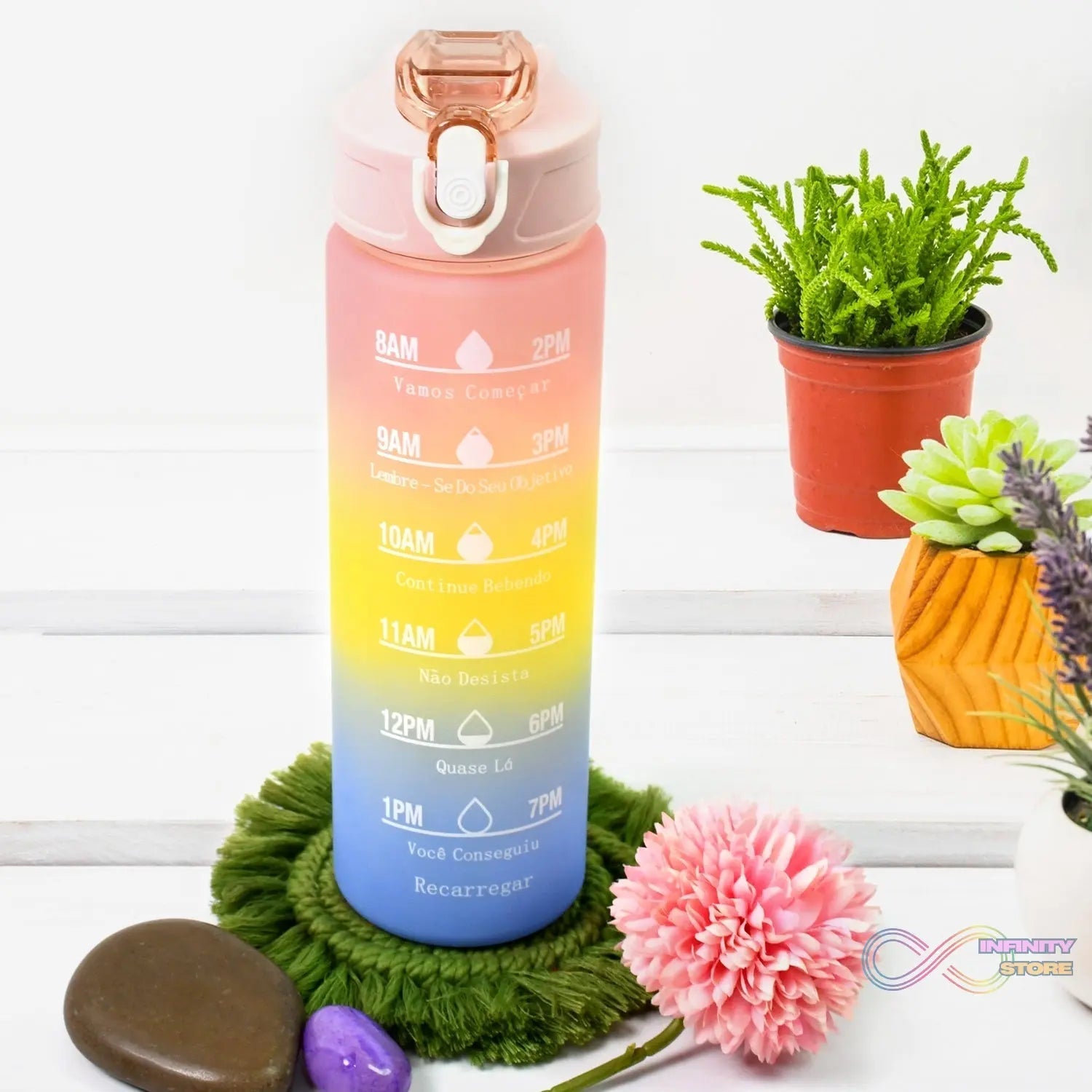 Plastic Colorful Motivational Water Bottle with Straw (900 ML) - infinityexculsivestore.com