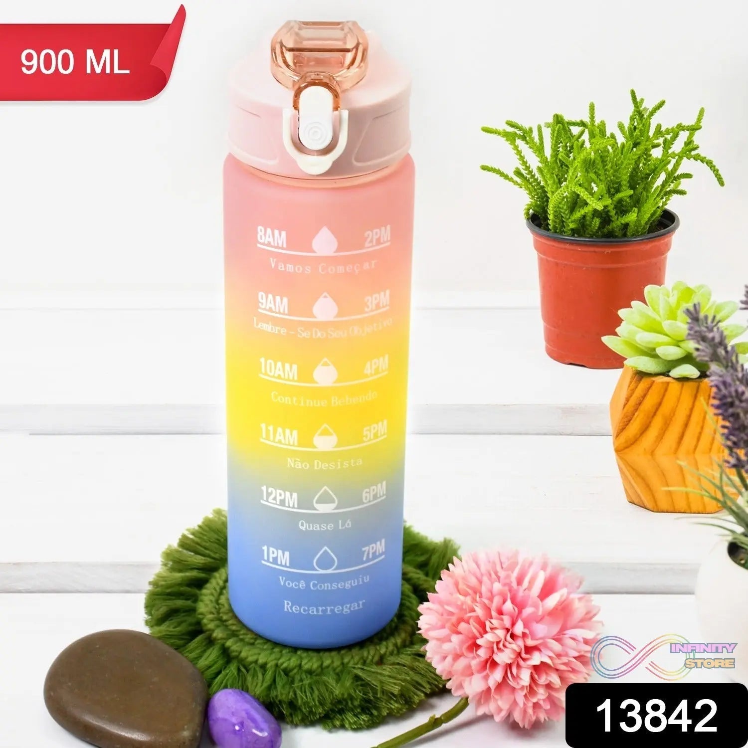 Plastic Colorful Motivational Water Bottle with Straw (900 ML) - infinityexculsivestore.com